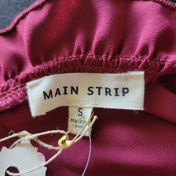 NEW Main Strip Boutique Blouse burgundy ruffle collar semi sheer Small & Large - Picture 8 of 13